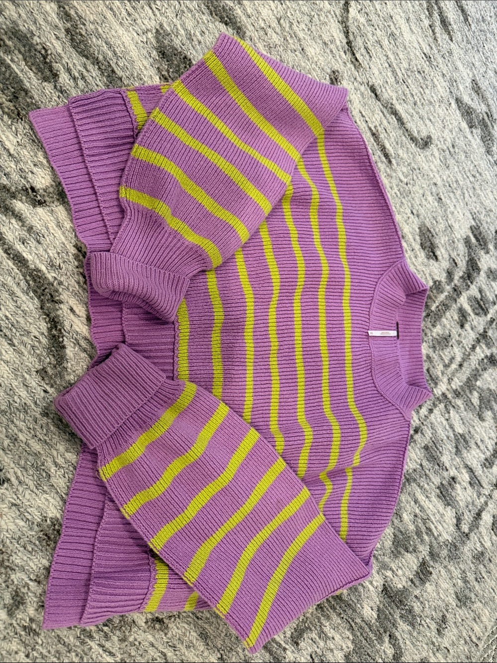Free People Lilac and Lime Striped Crewneck Sweater